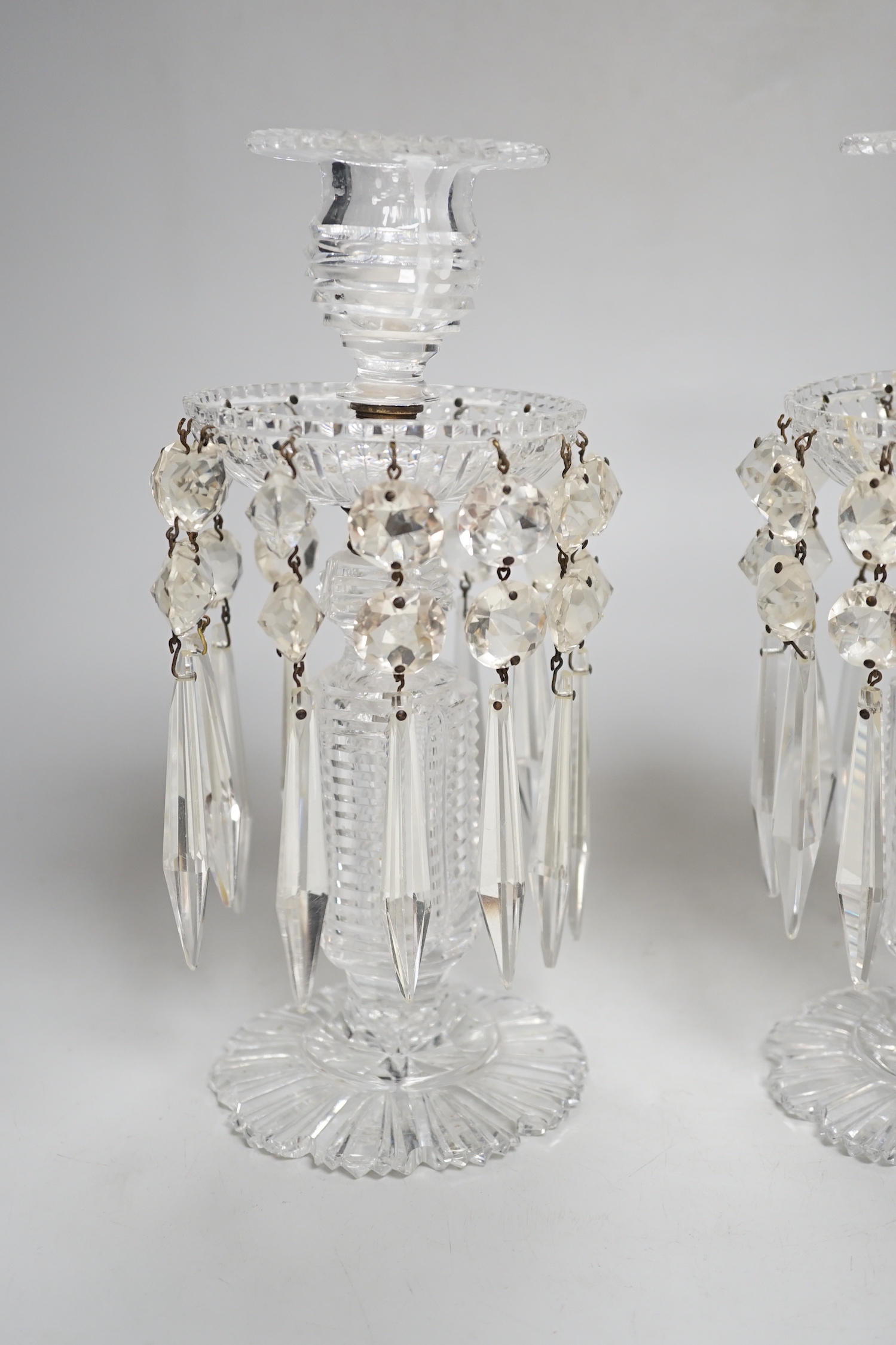 A pair of 19th century cut glass table lustres, 26cm high
